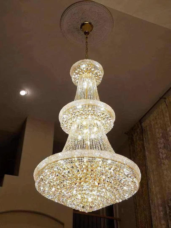 Cascading Three Tier Round Crystal Chandelier