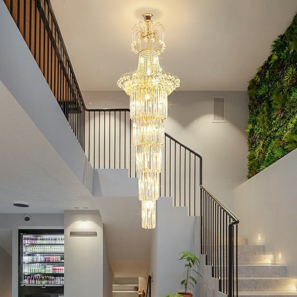 Cascading Tiered Crystal Round Staircase Chandelier