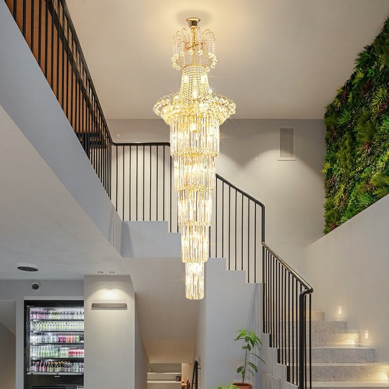 Cascading Tiered Crystal Round Staircase Chandelier
