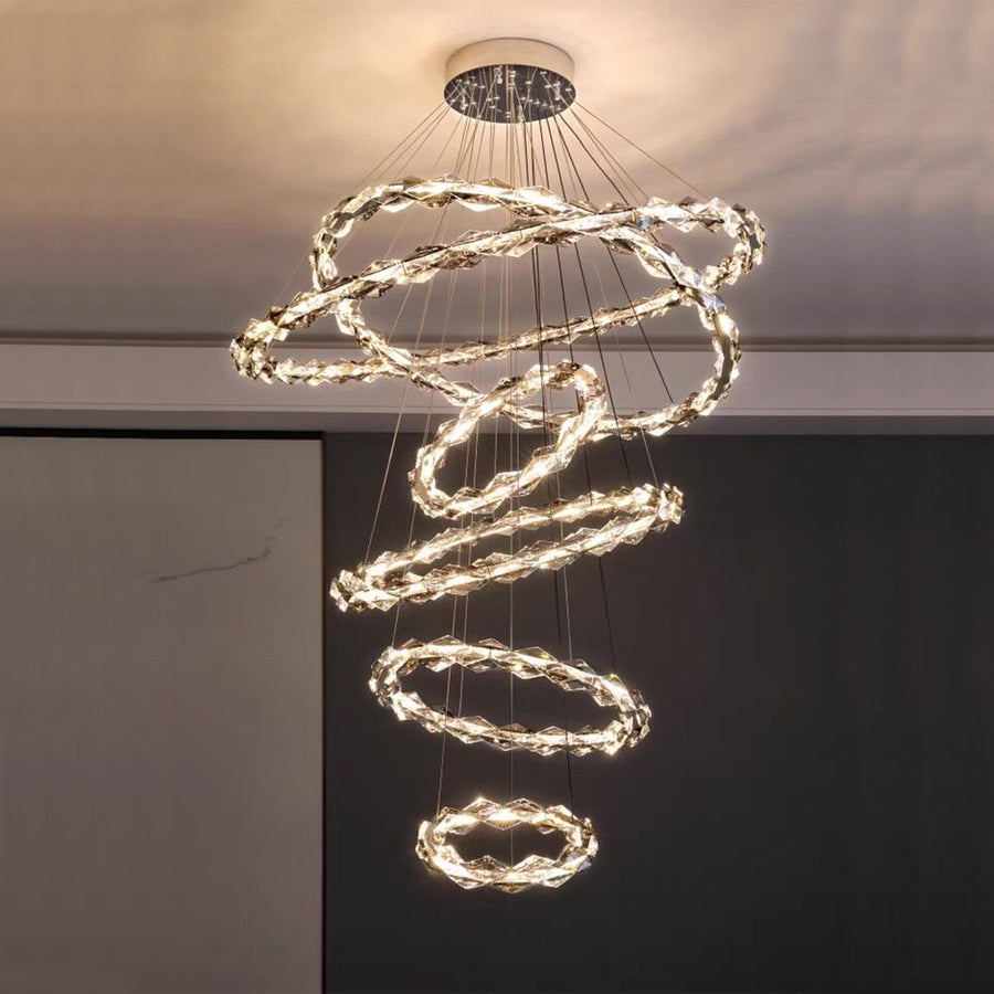Cascading Tiered Ring Crystal Chandelier