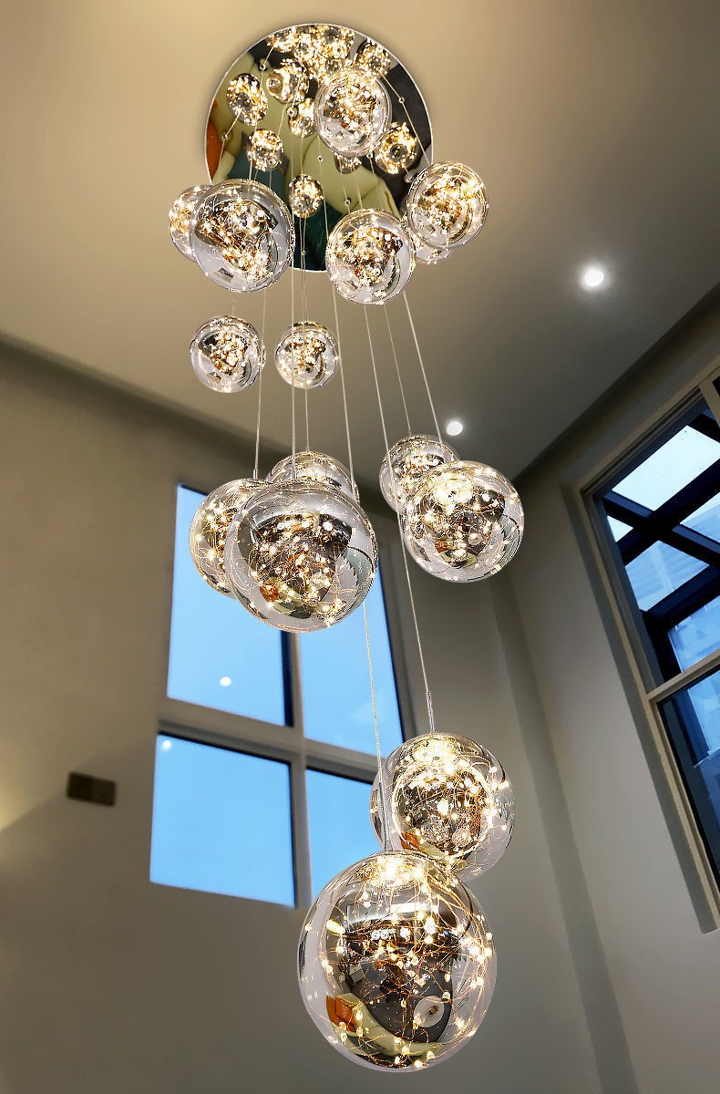 Cascading Tinted Glass Globe Cluster Chandelier