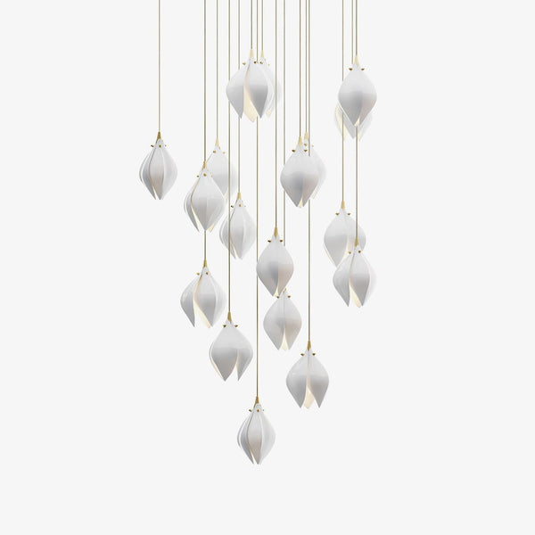 Cascading White Ceramic Flower Cluster Chandelier