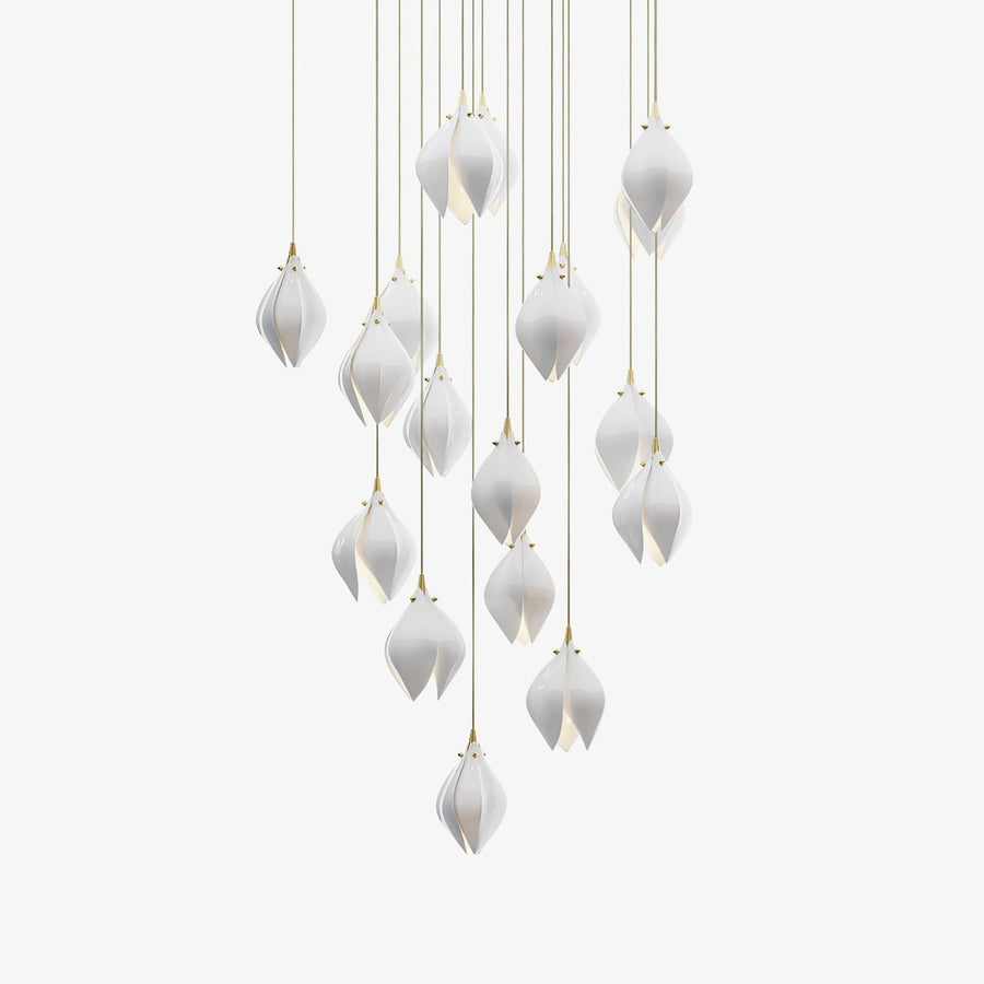 Cascading White Ceramic Flower Cluster Chandelier