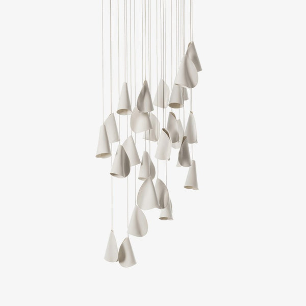 Cascading White Ceramic Shade Cluster Chandelier