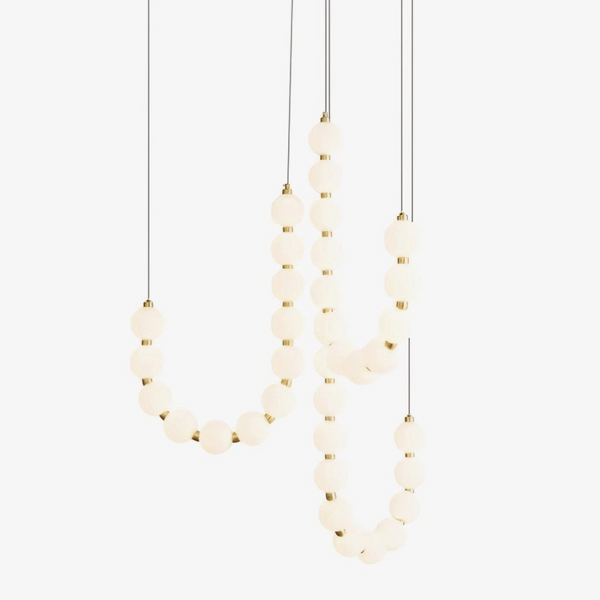 Cascading White Glass Sphere Brass Chandelier