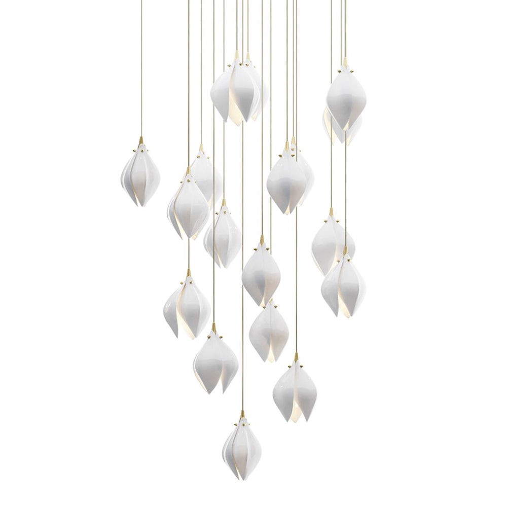 Cascading White Porcelain Bud Cluster Pendant