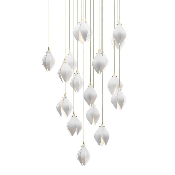 Cascading White Porcelain Bud Cluster Pendant