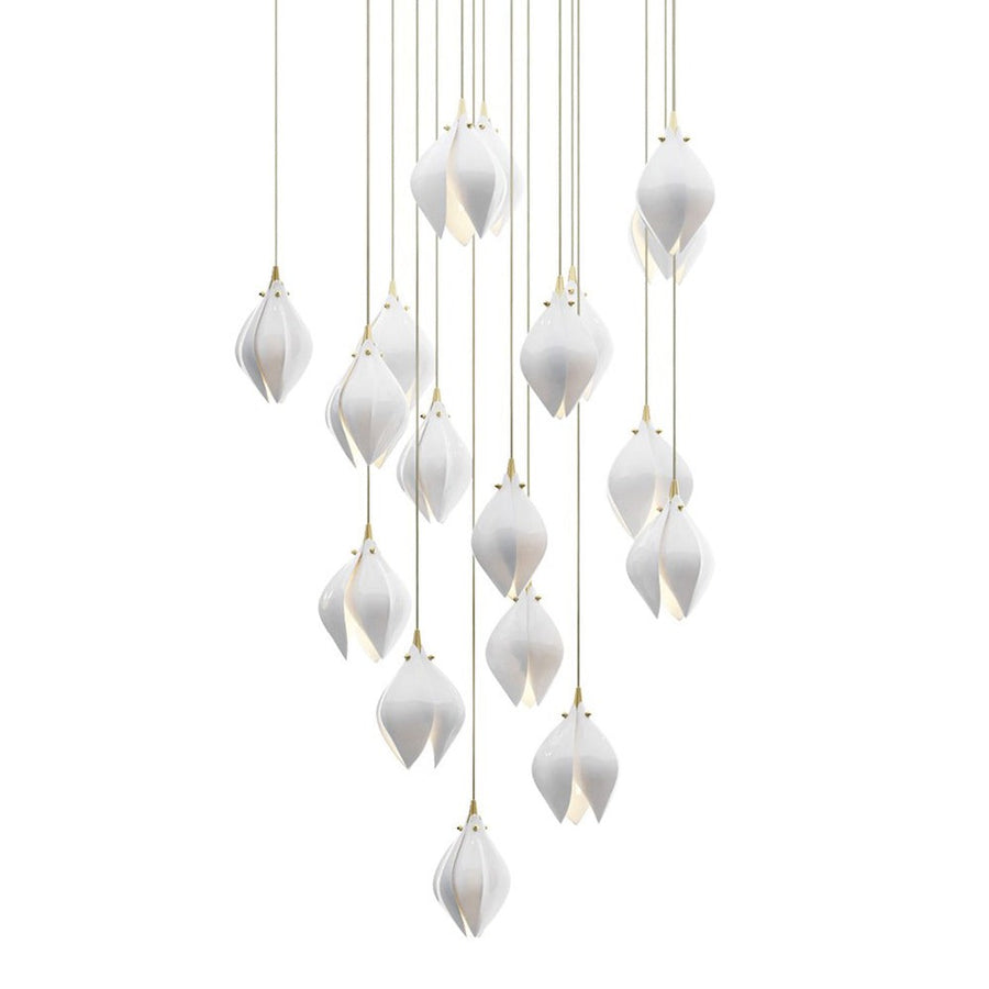 Cascading White Porcelain Bud Cluster Pendant