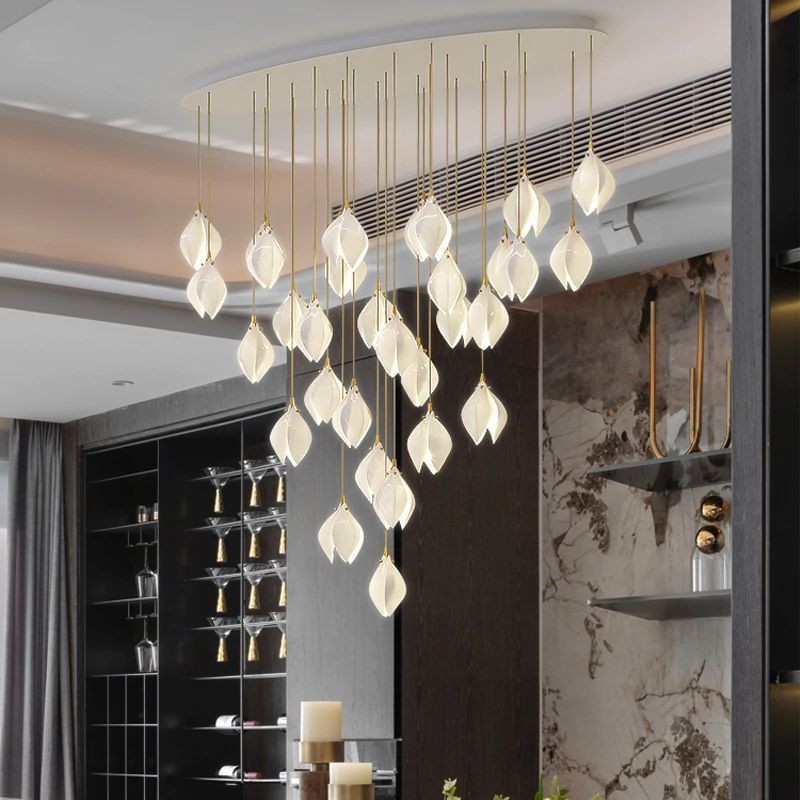 Cascading White Porcelain Leaf Cluster Chandelier