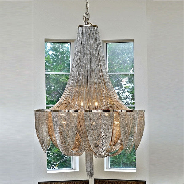 Cascading Woven Aluminum Chain Linear Pendant