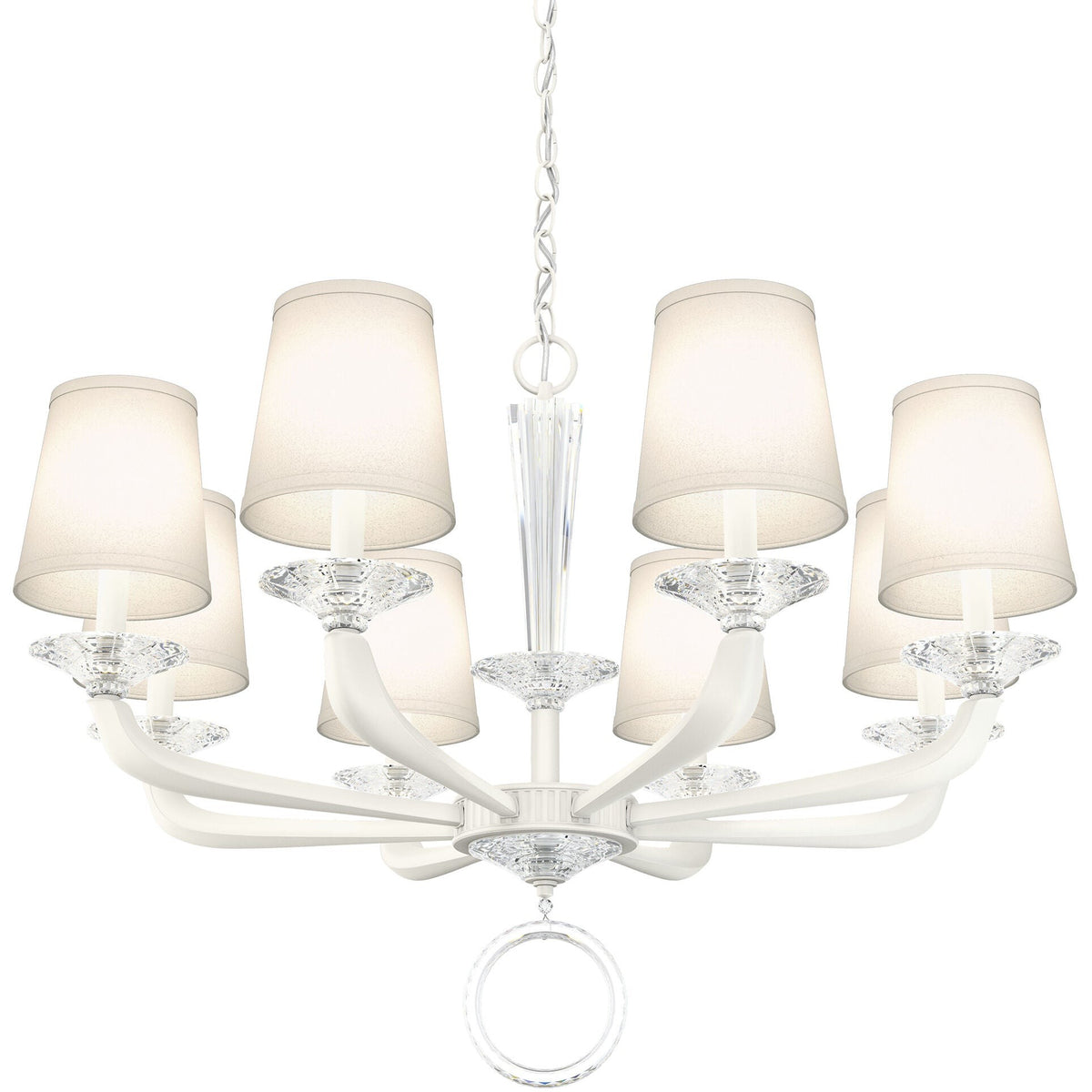 Cast Arm Chandelier with Crystal and Fabric Shades