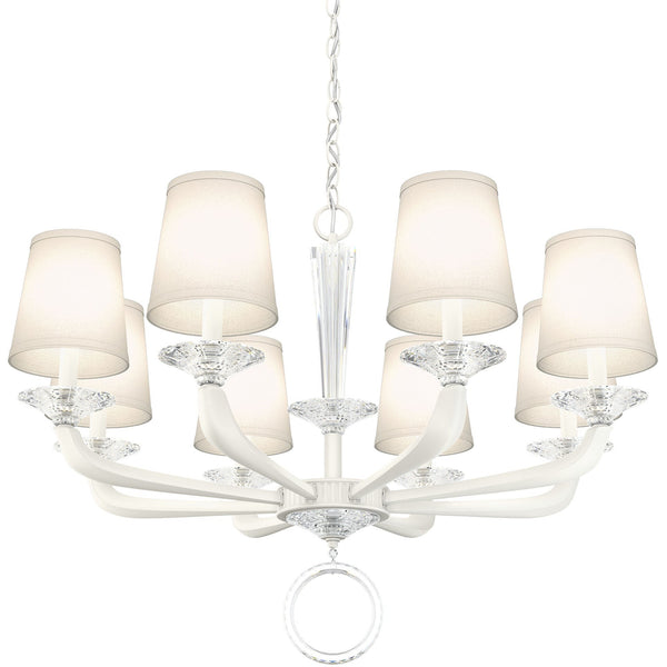 Cast Arm Chandelier with Crystal and Fabric Shades