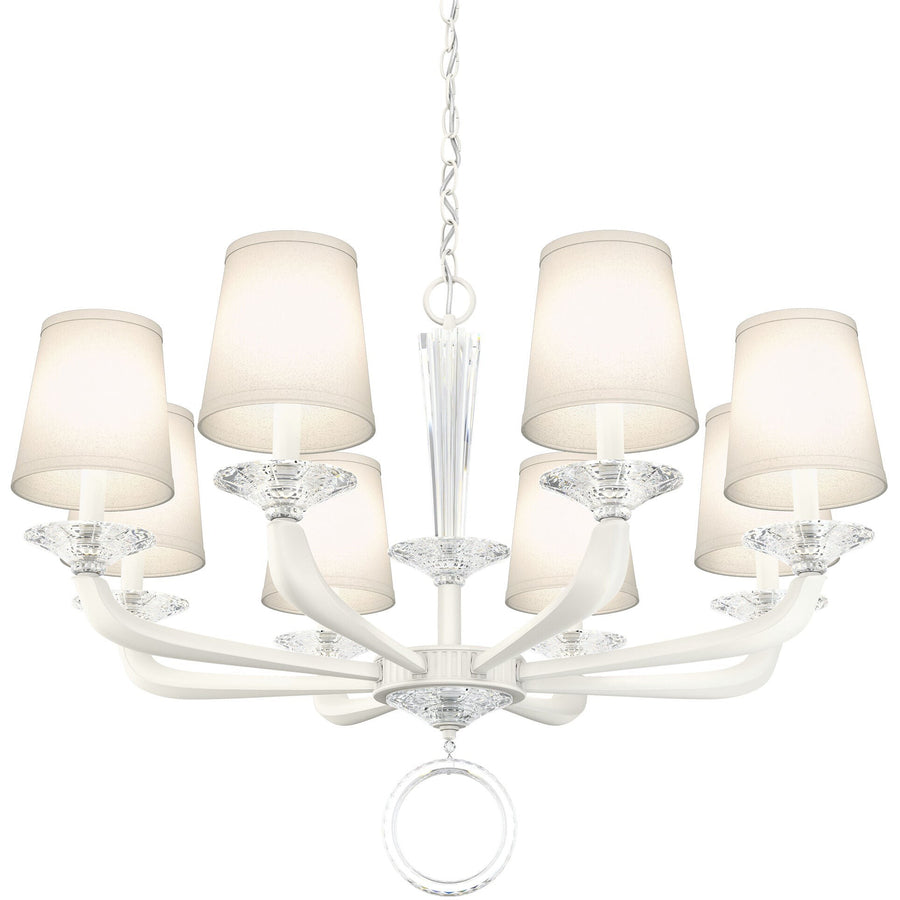Cast Arm Chandelier with Crystal and Fabric Shades