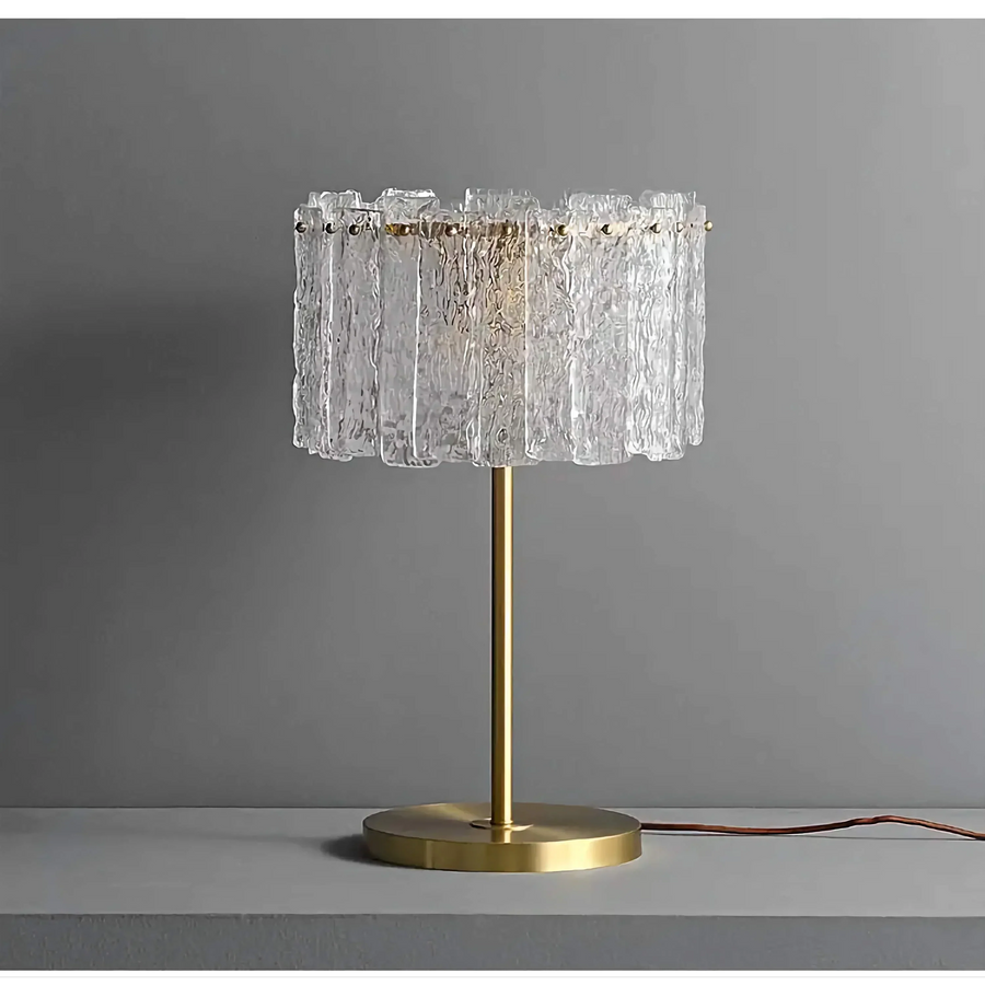 Cast Glass Ring Shade Brass Table Lamp