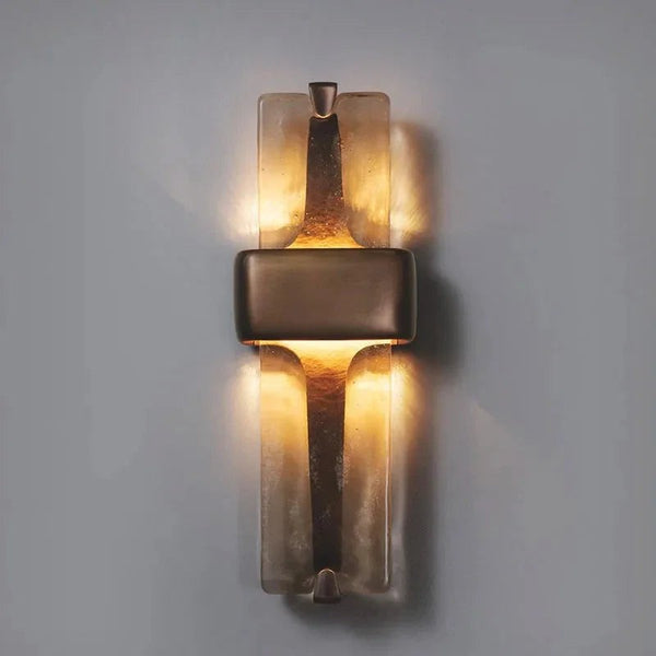 Cast Textured Glass Column Brass Wall Sconce
