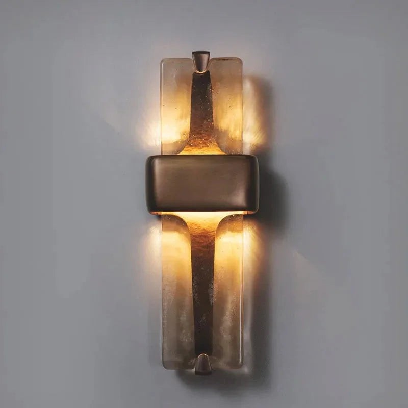 Cast Textured Glass Column Brass Wall Sconce