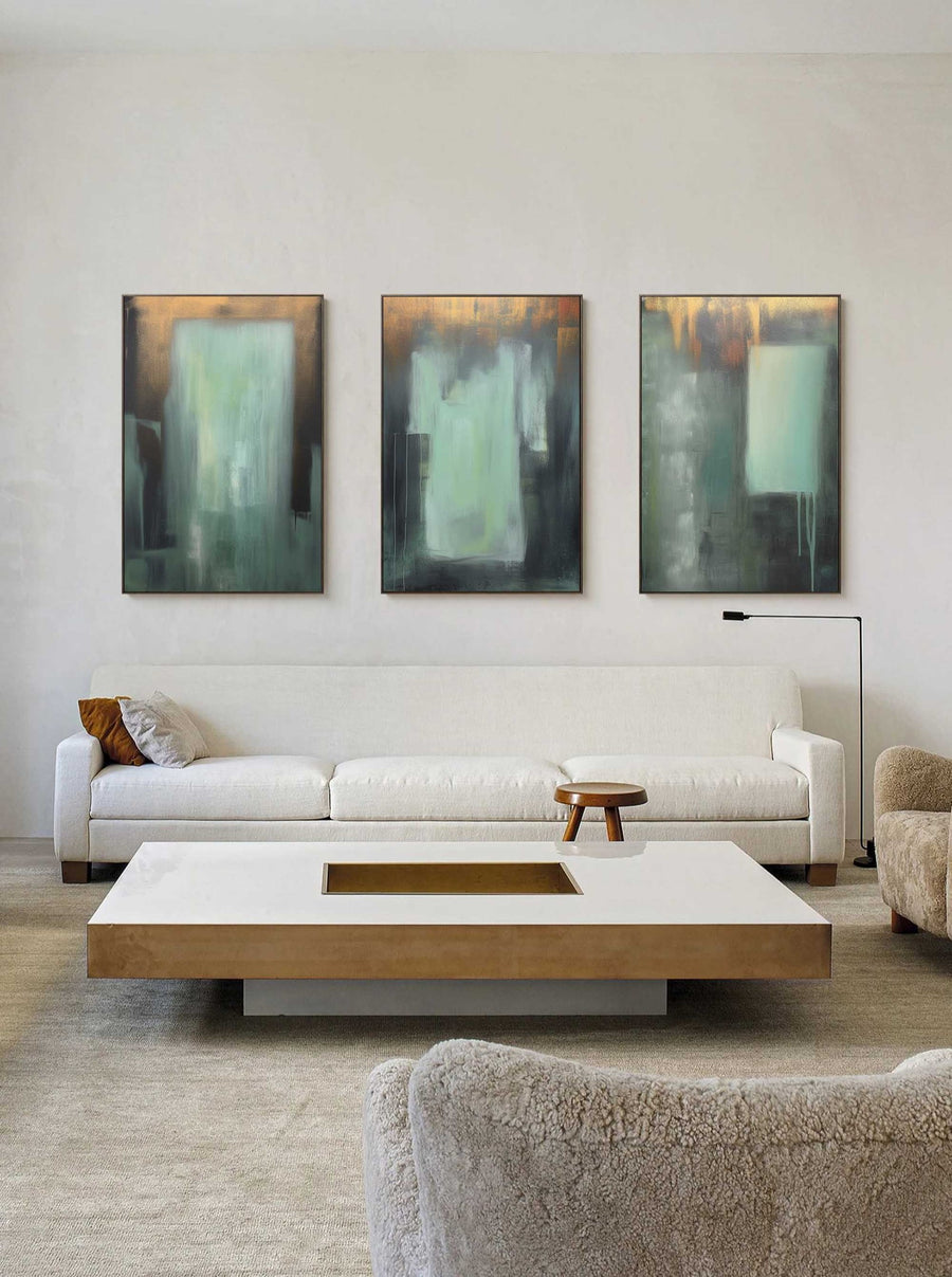 Celadon and Gold Abstract Triptych