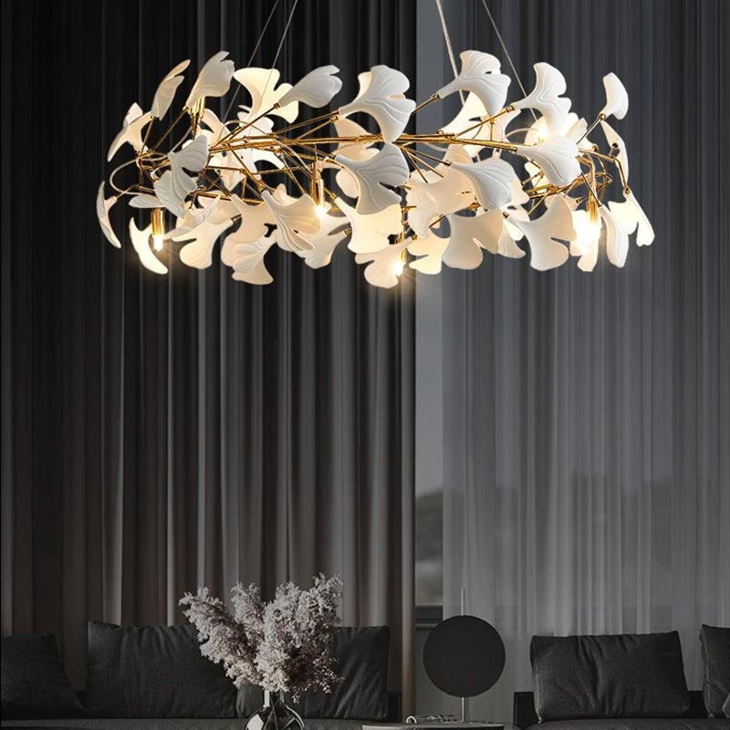 Ceramic Ginkgo Leaf Cluster Copper Chandelier