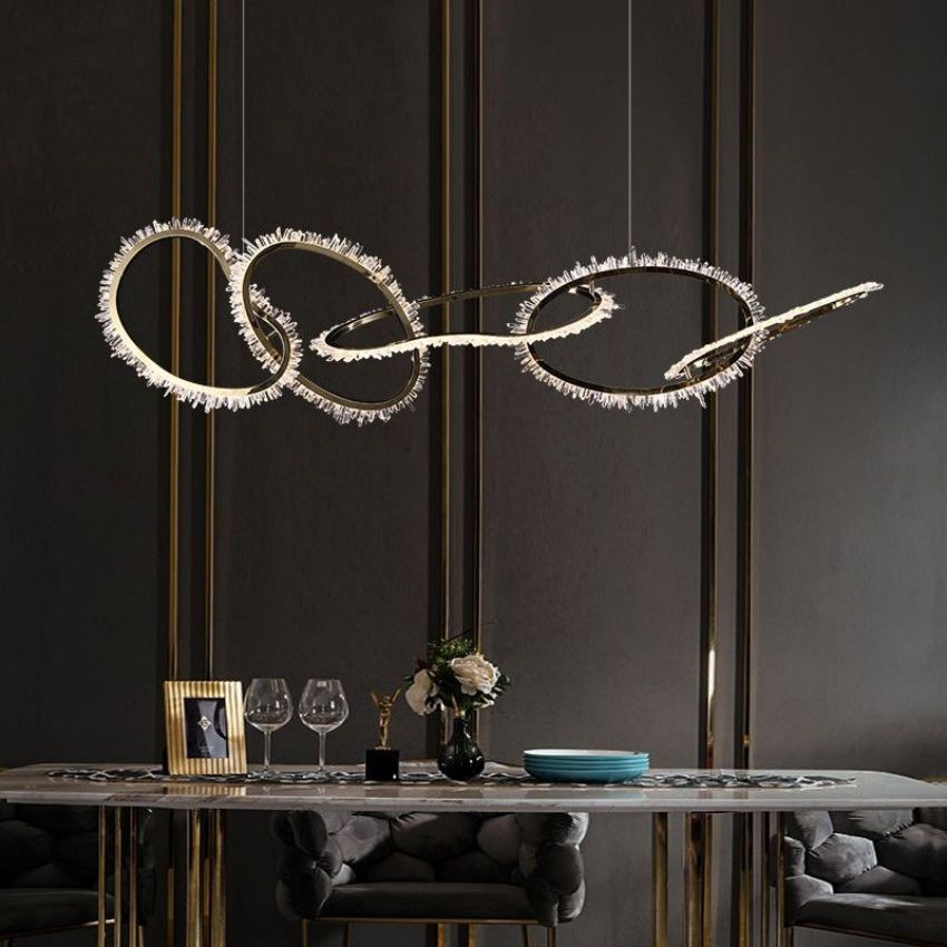 Champagne Gold Ring and Crystal Cluster Chandelier