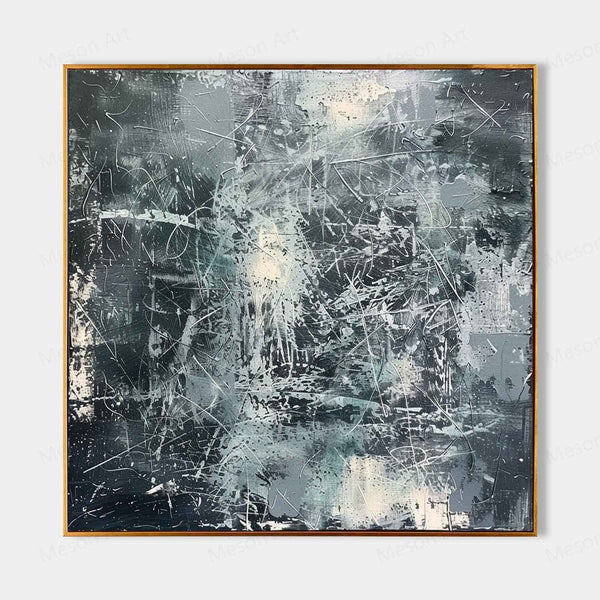 Charcoal Frost Abstract With Silver Lines