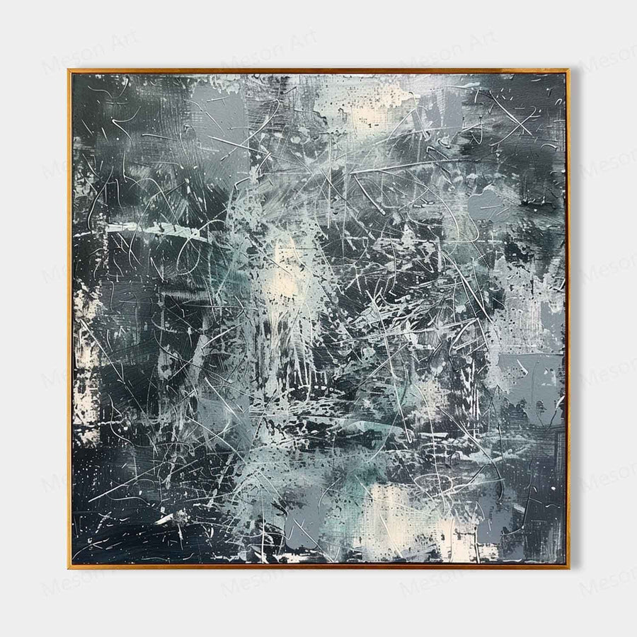 Charcoal Frost Abstract With Silver Lines