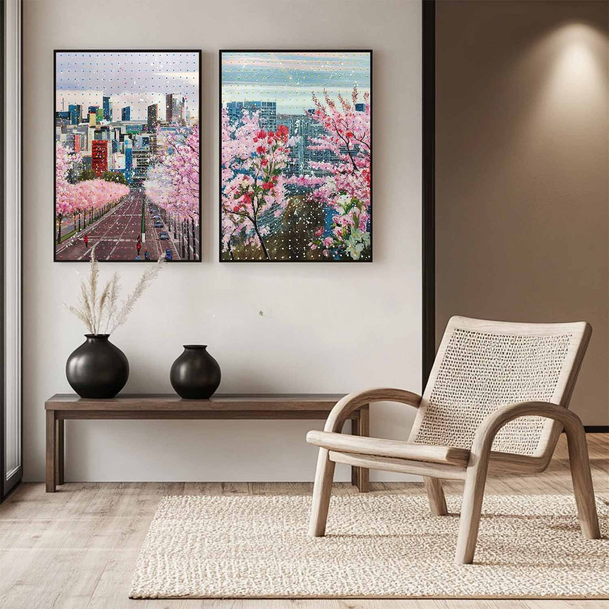 Cherry Blossom City Diptych