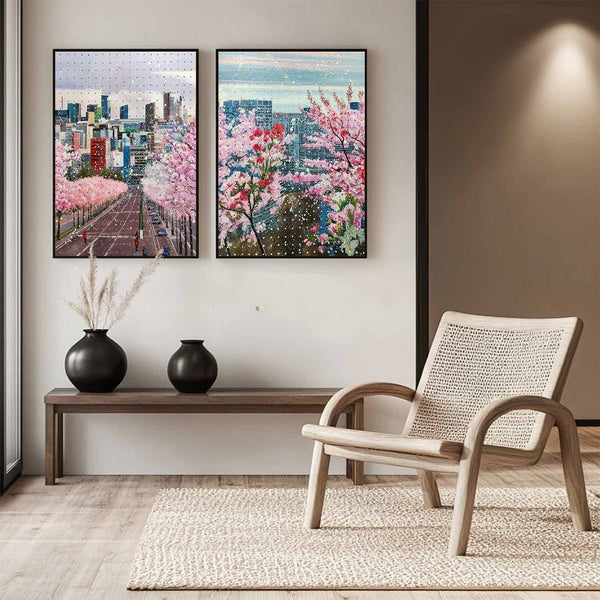 Cherry Blossom City Diptych