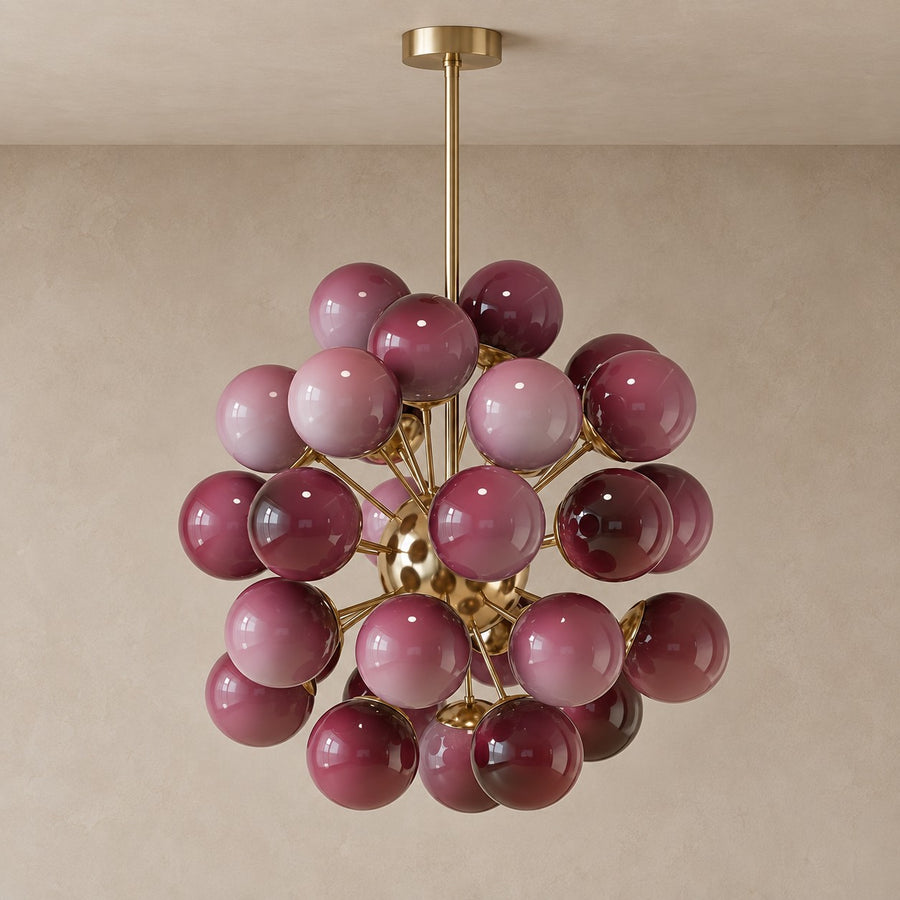Cherry Glass Globe Cluster Brass Chandelier