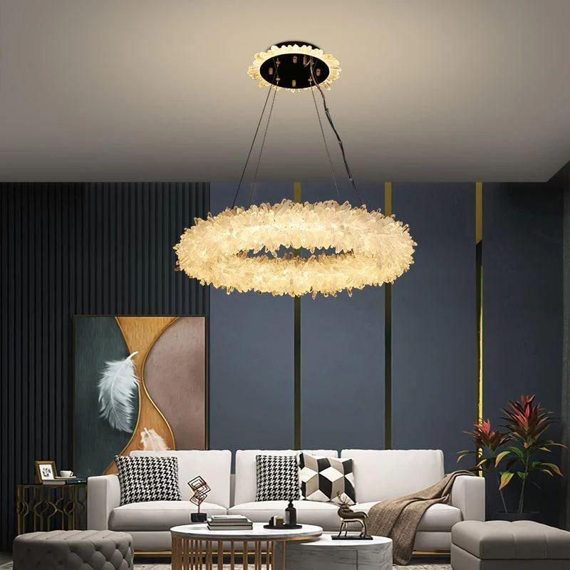 Chrome Halo Ring Chandelier with Crystal Drops