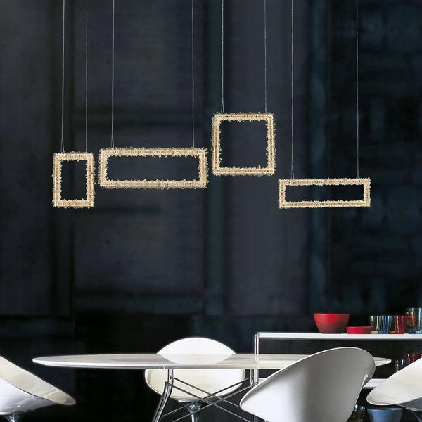 Chrome Ring Chandelier with Raw Rock Crystal Clusters