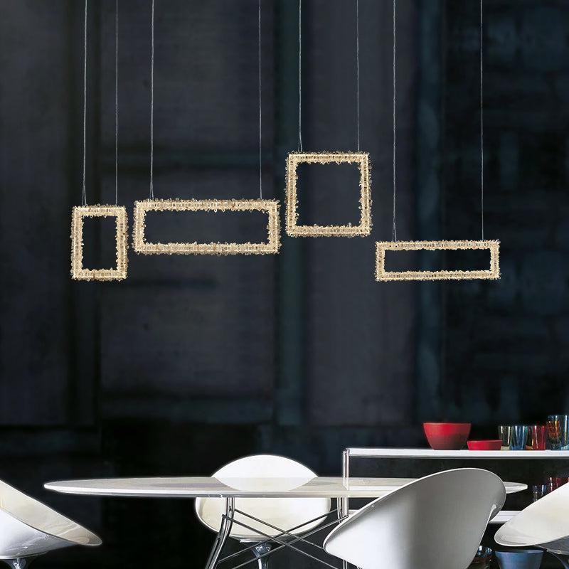 Chrome Ring Chandelier with Raw Rock Crystal Clusters