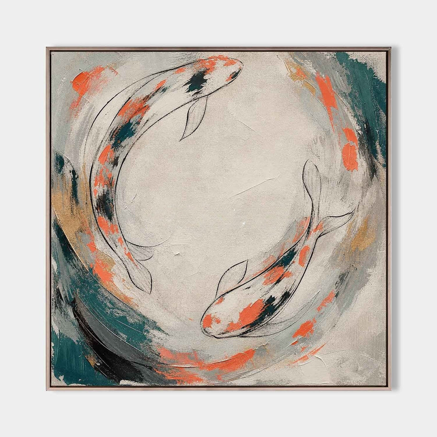 Circling Koi in Coral and Teal