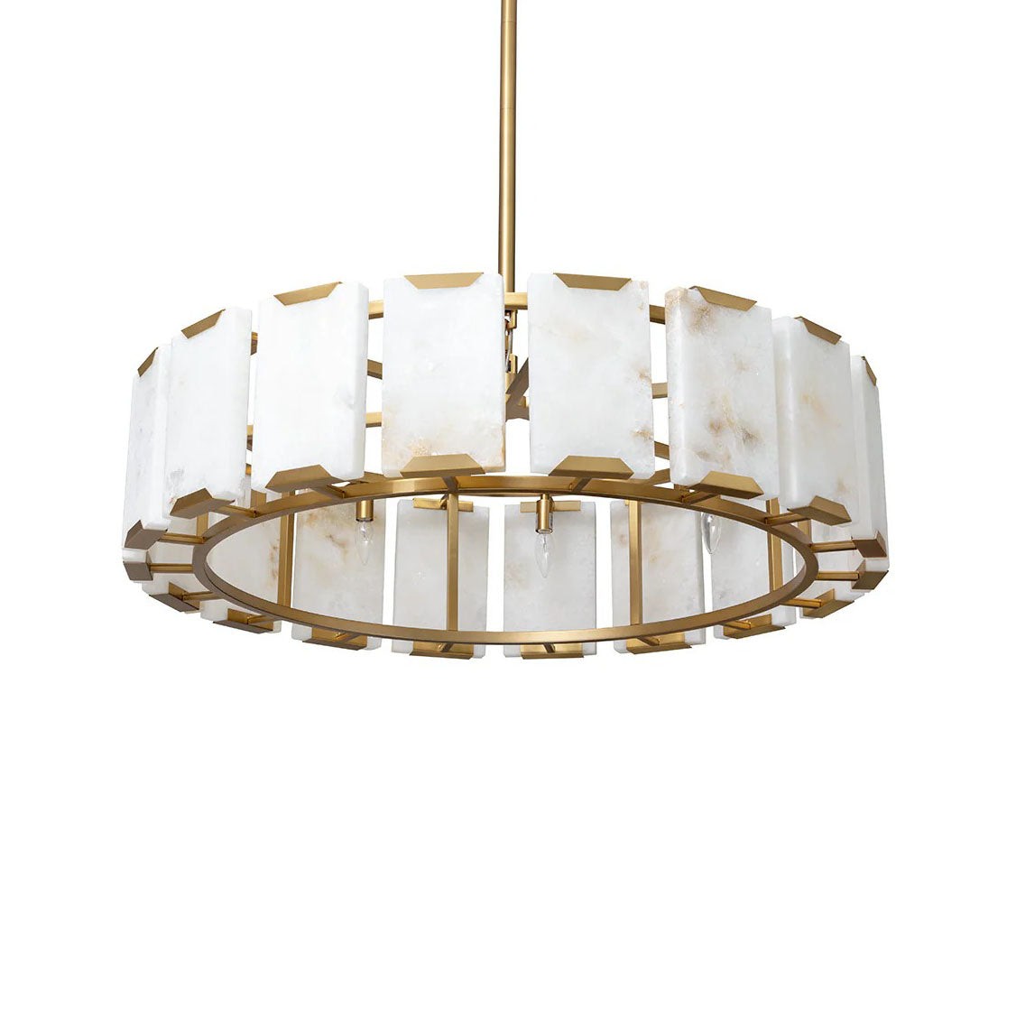 Circular Alabaster Panel Ring Chandelier with Brushed Gold Frame