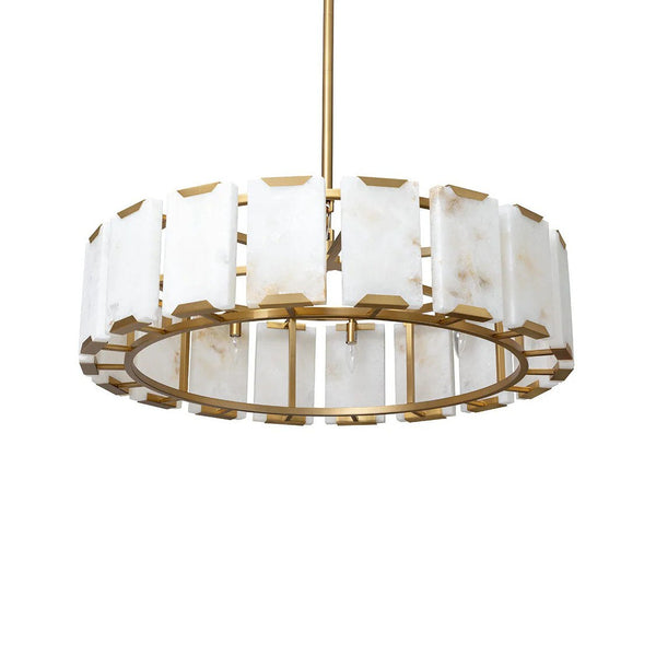 Circular Alabaster Panel Ring Chandelier with Brushed Gold Frame