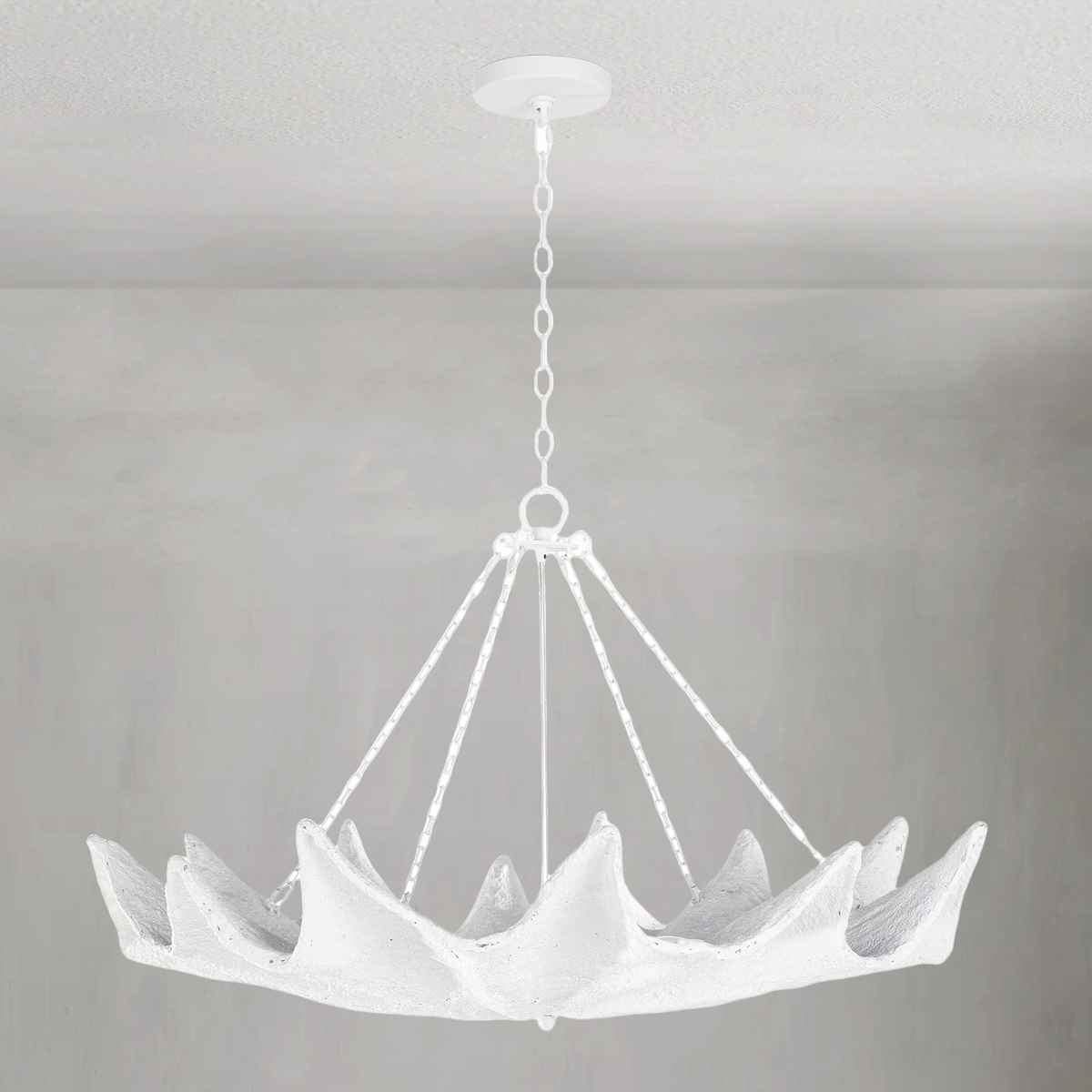 Clam-Shaped White Plaster Resin Bowl Chandelier