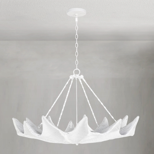 Clam-Shaped White Plaster Resin Bowl Chandelier