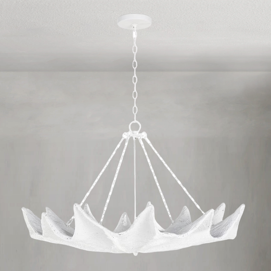 Clam-Shaped White Plaster Resin Bowl Chandelier