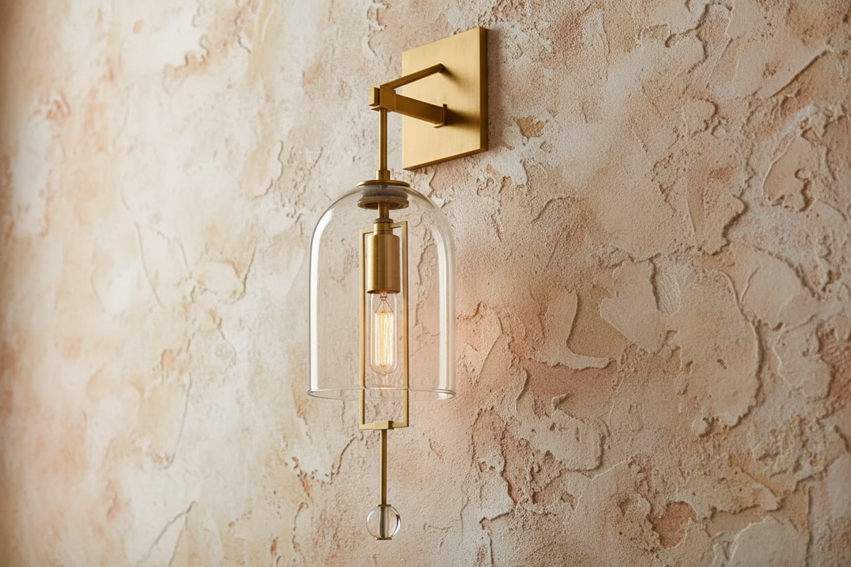 Clear Glass Bell and Brass Frame Wall Sconce