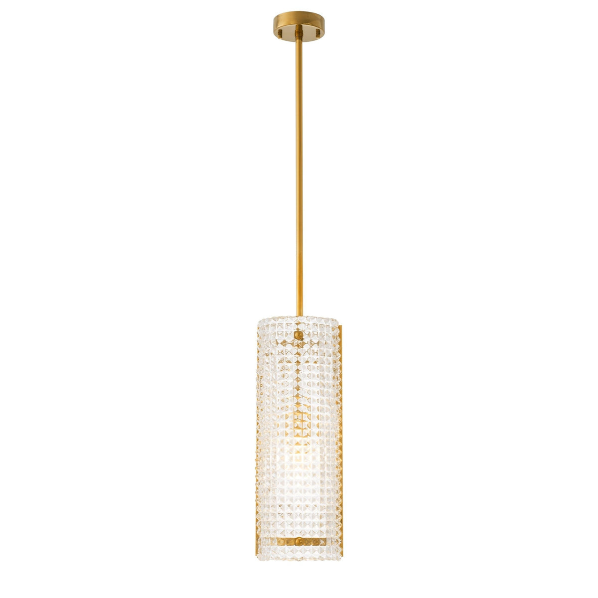 Clear Glass Cylinder and Brass Frame Pendant