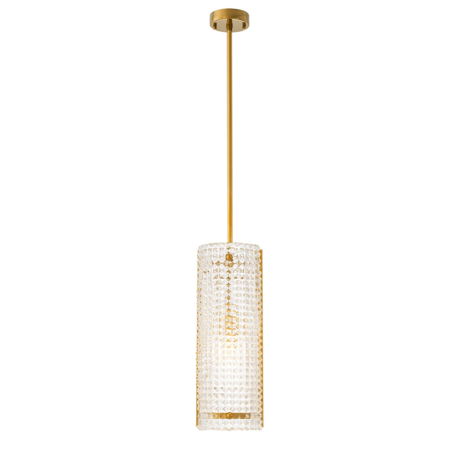 Clear Glass Cylinder and Brass Frame Pendant