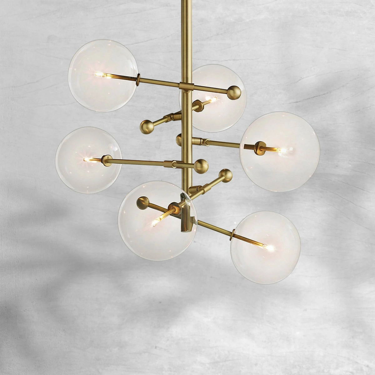 Clear Glass Globe and Brass Mobile Chandelier