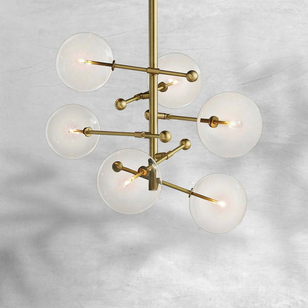 Clear Glass Globe and Brass Mobile Chandelier