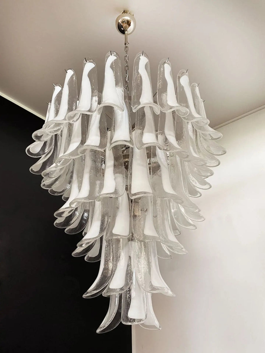 Clear Glass Petal Cluster Chandelier with Brass Frame