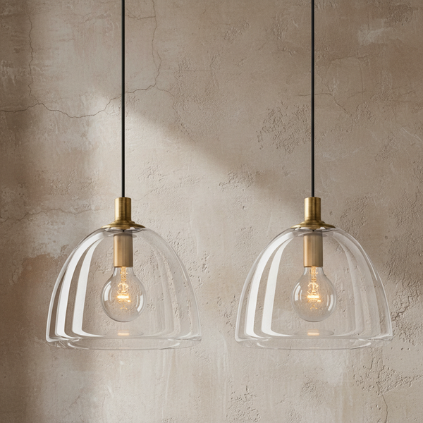 Clear Glass Shade Pendant with Slim Brass Frame