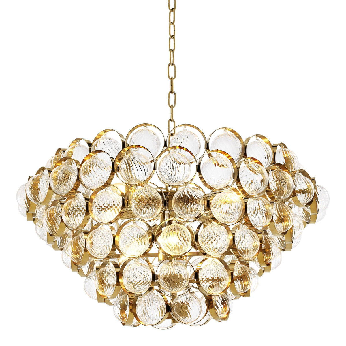 Clear Glass Sphere Cluster and Brass Ring Chandelier