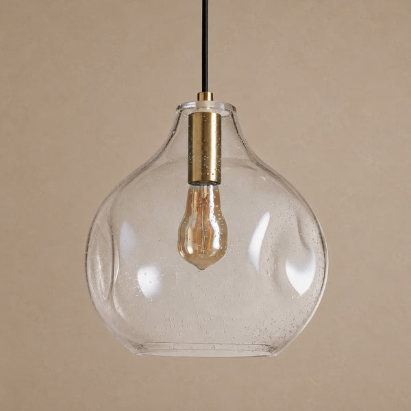 Clear Seeded Glass Bubble Pendant with Brass Socket