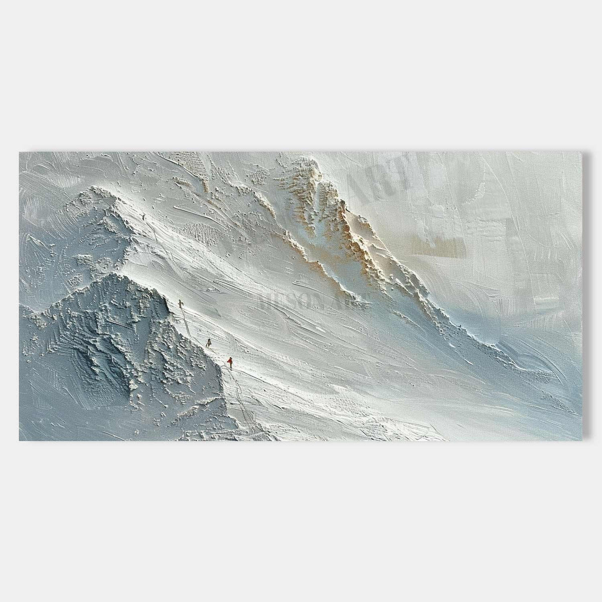 Climbers on a Windswept Snow Ridge