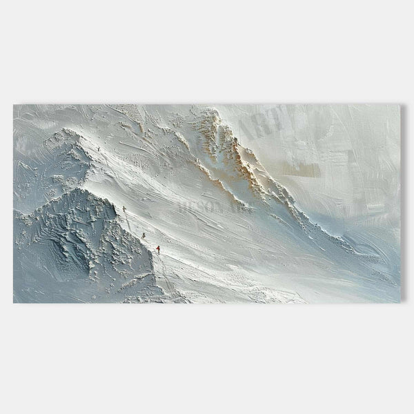 Climbers on a Windswept Snow Ridge