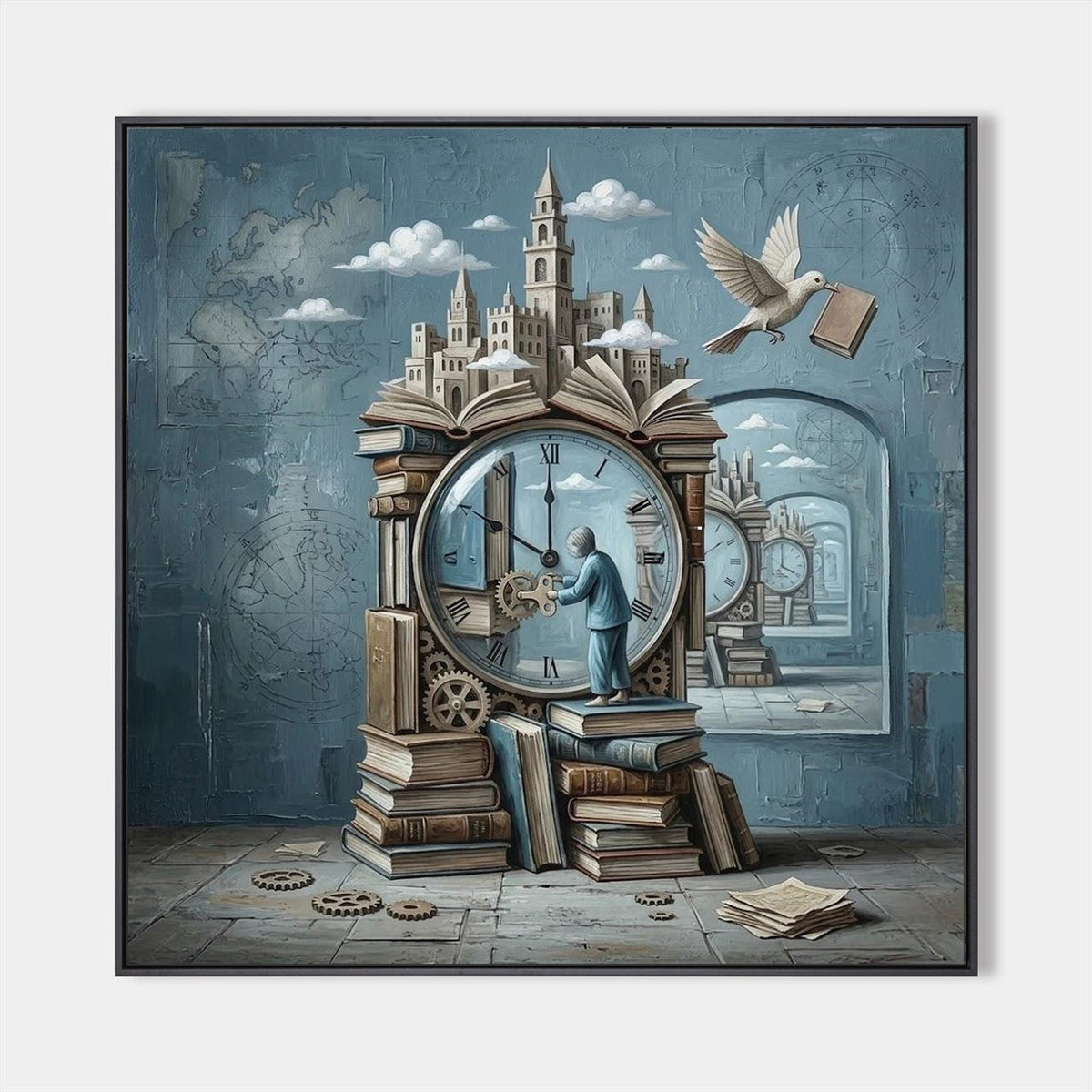 Clockwork Library Beneath a Paper Castle