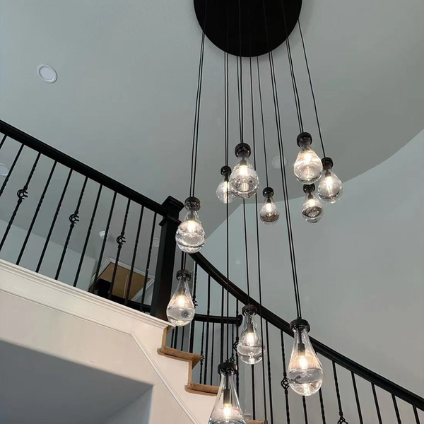 Cluster Blown Glass Drop Round Chandelier
